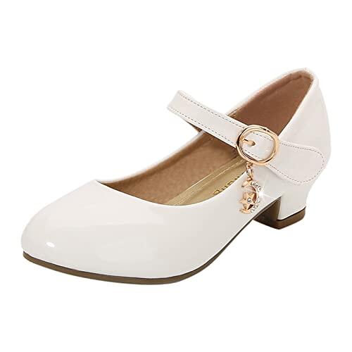 Sandalias de niña Tacones altos Zapatos de princesa Zapatos de cuero elegantes para estudiantes de primaria Zapatos de noche cómodos para niños Zapatos de verano de moda, Blanco, 33 EU
