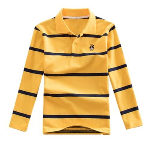 Camisa de manga larga para niños camisa de rayas para niños con cierre de botones, tela suave, informal, cómoda, amarillo claro, 13-14 años