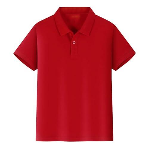 Generisch Camisa de manga corta para niños Tejido de piqué suave con cierre de botones para niños y niñas Cómodas camisetas de algodón para niños, rojo, 10-12 años
