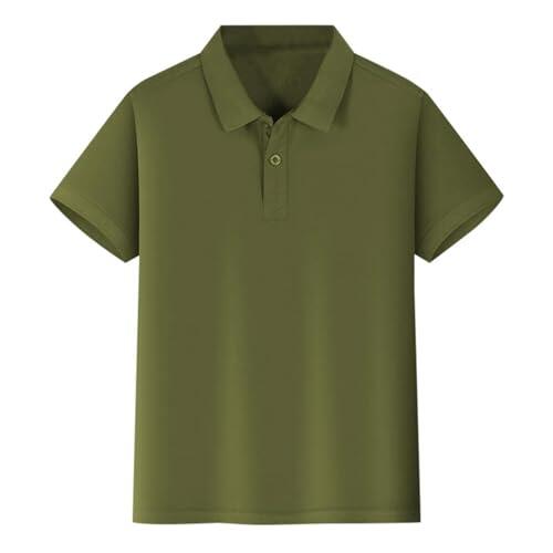 Generisch Camisa de manga corta para niños Tejido de piqué suave con cierre de botones para niños y niñas Cómodas camisetas de algodón para niños, Verde militar., 10-12 años