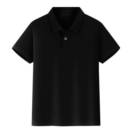 Generisch Camisa de manga corta para niños Tejido de piqué suave con cierre de botones para niños y niñas Cómodas camisetas de algodón para niños, Negro , 10-12 años