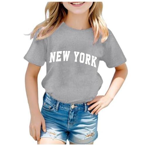 Camisetas para niñas, camisetas para adolescentes, informales, cuello redondo, manga corta, diseño de letras, para niños, niñas, chicos, a la moda, camisas informales, gris, 7-8 años