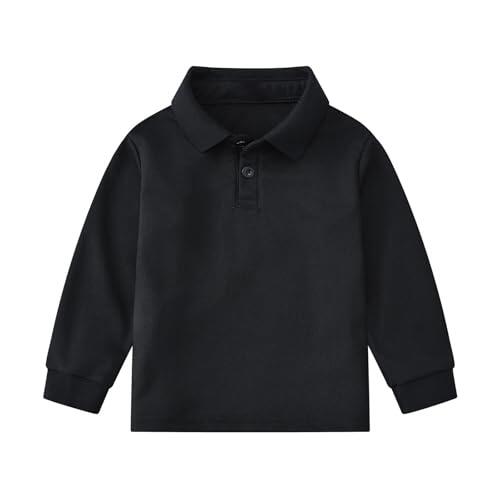 Camiseta de manga larga para niños pequeños, informal, estilo caballero, vacaciones, ocio, transpirable, cómoda, monocolor, Negro , 7-8 años