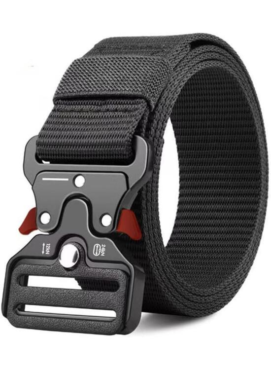 Cinturón de movimiento para hombre, tela de lona negra, versátil para el trabajo, casual, ocasiones de negocios