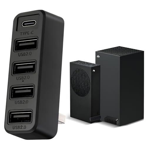 Hub USB de 5 puertos para accesorios Xbox Series X/S, adaptador de carga de expansión USB de alta velocidad con 4 puertos USB 2.0 + 1 puerto tipo C 3.0 para Xbox Series S/X, Plug and Play, color negro
