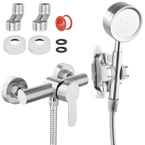 Monomando Ducha, Grifo de Ducha Frío y Caliente, Grifo Ducha Baño de Pared Acero inoxidable 304, Grifo de Baño para Agua Fría y Caliente Con cabezal de Ducha