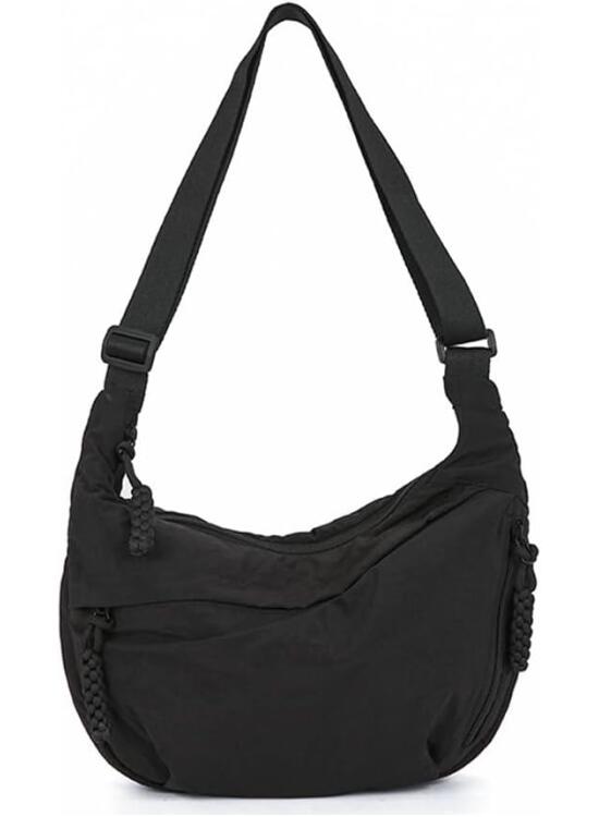 Bolso cruzado para mujer, de nailon, con media luna, de hombro, estilo hobo, casual, bolso de mano