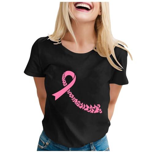 Camiseta de manga corta para mujer, cuello redondo, transpirable, suave, informal, cómoda, informal, de verano, básica, Negro , M