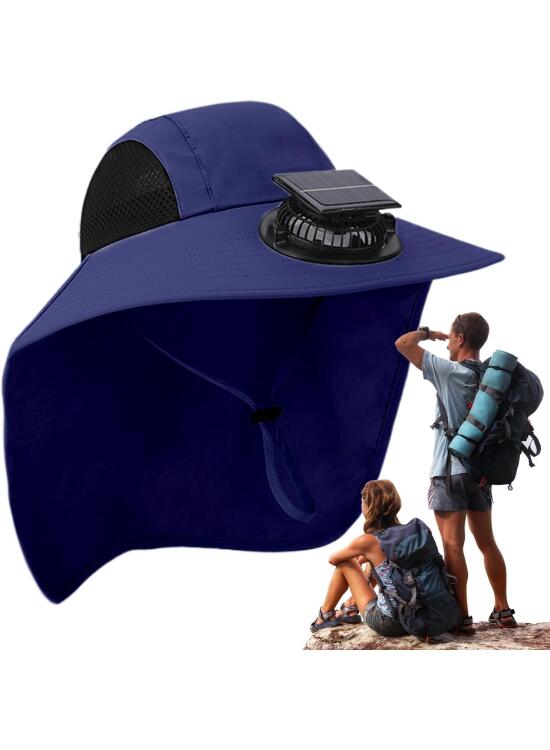 Sombrero con Ventilador Solar,Sombrero de con Ventilador Solar - Accesorio Impermeable con Protección contra los Rayos UV y ala Ancha para Senderismo, Accesorios de Viaje,
