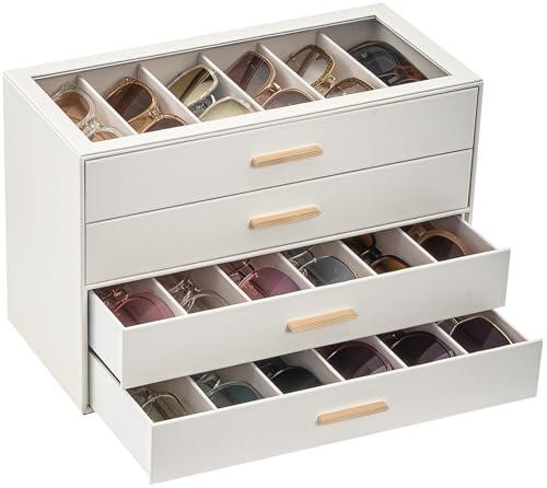 Lolalet 24 Relojes Estuche para gafas de sol para mujer, organizador de gafas con tapa transparente y expositor -Beige