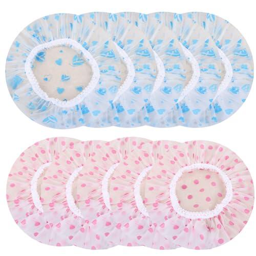 10 Piezas Elástico Gorros de Ducha,Gorros de Ducha Impermeable,Lavables Banda Gorros de Pelo,para Salón, Spa, Viajes