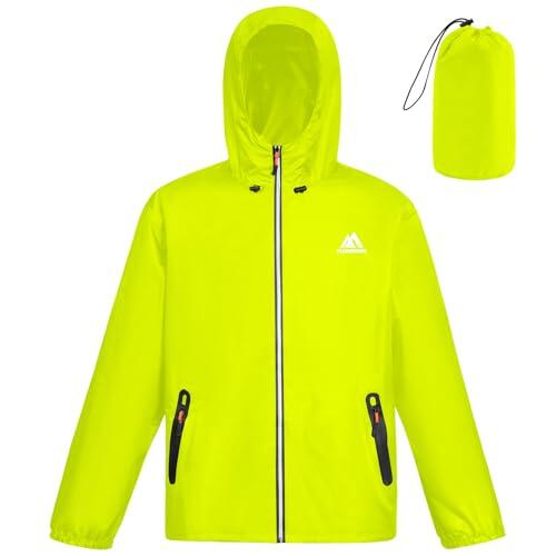 flintronic Chubasquero Hombre Impermeable, Chaqueta Ligera Cortavientos Running Hombre, con Capucha, Cremallera, Bandas Reflectantes, Chubasquero Moto con Bolsillos, Verde, M