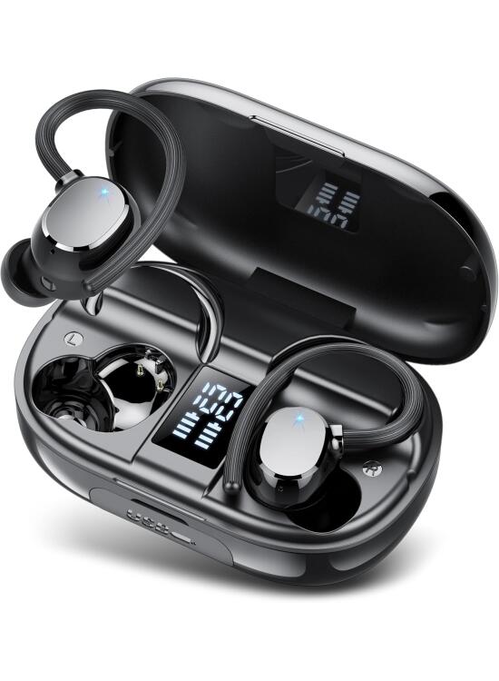 Auriculare Inalámbricos Deportivos, 2026 Nueva Auriculares Bluetooth 5.3 con HD Mic, 128H Cascos Inalambricos Bluetooth con Pantalla LED, IP7 Impermeable, Cancelacion Ruido ENC Auriculares Running
