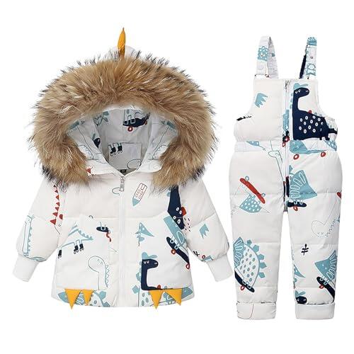 Traje de esquí infantil con chaqueta de plumón, chaqueta de plumón con capucha + pantalones de esquí para bebé y niñas, traje de nieve, 2 piezas conjunto de esquí de invierno, abrigo de plumón peto de
