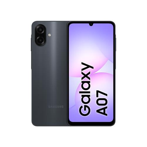 Samsung Galaxy A07 LTE, Smartphone Android, 128 Go de stockage, 4 Go de RAM, Noir, 6 mises à niveau du système d'exploitation, Grand écran, processeur 6 NM (Version Émirats Arabes UNIS)