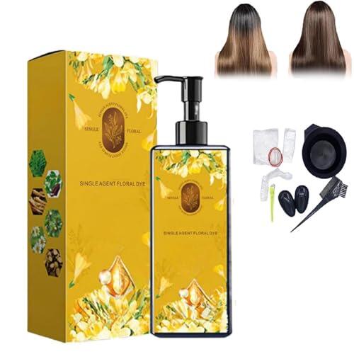 Tinte capilar nutritivo a base de plantas, champú tinte natural de larga duración, suaviza y aporta brillo, champú tinte capilar a base de plantas para todo tipo de cabello (Negro natural)