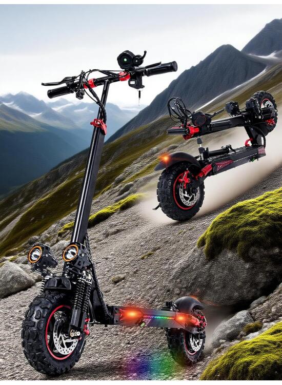 11" Patinete Eléctrico Adulto Todo Terreno Scooter - Autonomía de 34 Millas, 48V 18AH Batería Grande,Doble Suspensión & Doble Freno, Altura Ajustable, Regalo Navideño para Jóvenes