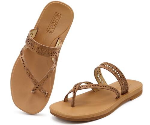 ONCAI Chanclas Mujer 2026 Verano Comodas Moda con Calado Flip Flop Sandalias Planas Estilo Bohemio Elegantes Sandalias de playa Antideslizantes de Goma Khaki Talla 40