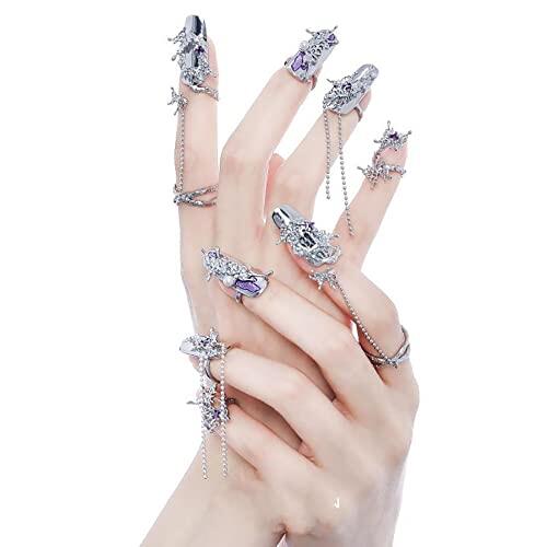 Juego de 5 anillos de uñas para mujer, apertura ajustable, accesorios para decoración de uñas, joyas para uñas, punta de dedo (5 unidades de color morado)