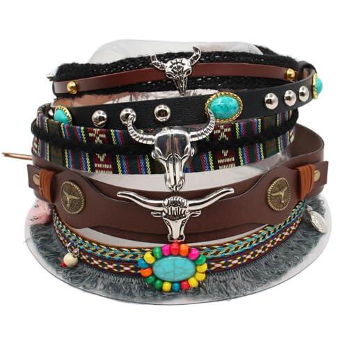 YANJIY 5 Estilos Gorras De Vaquero Correa Ajustable, Banda De Sombrero De Vaquero, Multifuncional Creativo Reemplazo De Banda De Sombrero, Sombrero Accesorios para Mujeres y Hombres 56-58cm