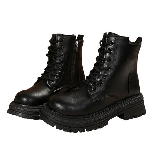 MODSGUE Botas de combate para mujer con cordones, botas de combate, botas de senderismo, con cremallera, tacón de bloque, tácticas, militares, de invierno, plataforma, zapatos de seguridad, Negro