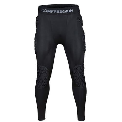 Pantalón de fútbol acolchado y amortiguador con cojines de nido de abeja, leggings integrados para hombre, pantalón de portero de protección para una protección completa, 2 negros., M
