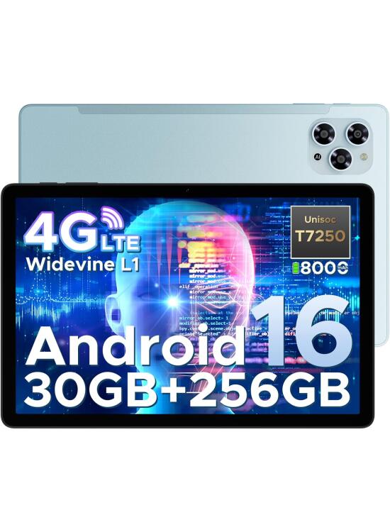 DOOGEE Tab G6 Tableta Andriod 16, Tablet 11 Pulgadas, 30GB RAM + 256GB ROM Tablet con Tarjeta Sim, 8000mAh Batería, T7250 Octa-Core, Widevine L1, Netflix, 4G LTE, 3.5mm Auriculares/5G WiFi/Face ID