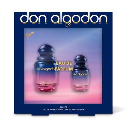 Don Algodón Set Eau de Parfum Mujer | 100 ml + 30 ml | Perfume floral gourmand con lirios del desierto, coco e iris | Fragancia intensa, femenina y elegante | Ideal para regalo