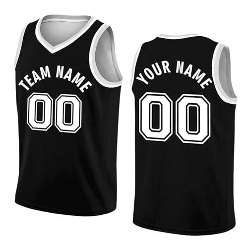 Camiseta de Baloncesto a la Medida, Imprime tu Nombre y Número, Ideal para Mostrar tu Lealtad a la Equipo Negro