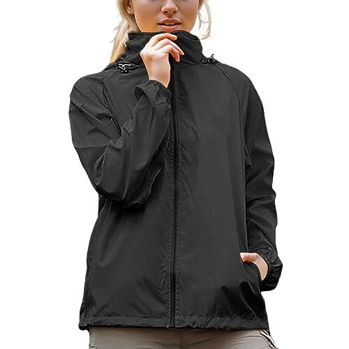 Genérico Chubasquero Mujer Cortavientos Mujer Chubasquero Impermeable Ligera Abrigo de Lluvia con Capucha y Bolsillo para Exteriores Gabardina Plegable Transpirable Cremallera Cazadoras Raincoat
