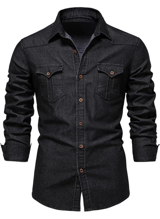 Hombre Camisa con Botones Algodón Solapa Manga Larga Diseño Vaquero Envejecido Blusa Casual Moda Dos Bolsillos Chaqueta