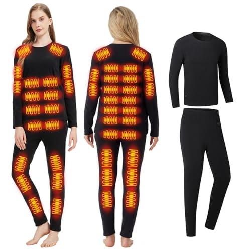GHKWXUE Conjunto de ropa interior climatizada para hombre y mujer, carga USB, 42 zonas, con calefacción inteligente, tops y pantalones y S/4XL, Mujer 42 Zonas Calentado Negro, XL