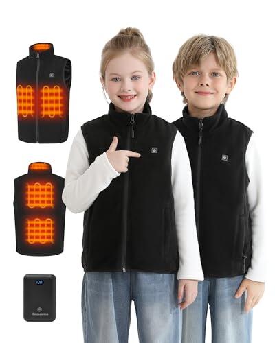 Hecusma Chaleco Calefactable Unisex de Forro Polar para Niños con Batería Externa de 12000 mAh y 7,4 V, Chaleco Calefactable para niños con 5 Zonas de Calentamiento