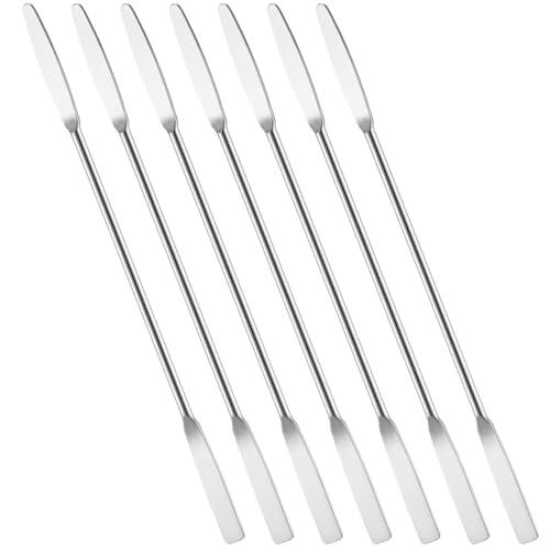 Andibro Juego de 7 espátulas de laboratorio de acero inoxidable de doble extremo con punta cuadrada y redonda, ideal para mezclar cosméticos, cocina y laboratorio (15 cm)