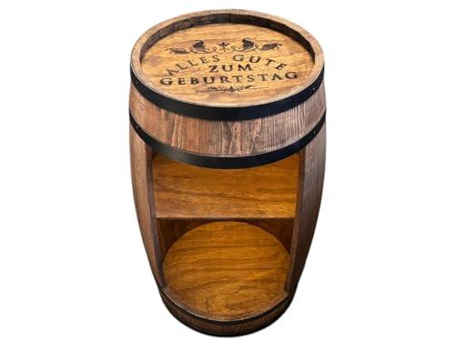weeco Armario de bar LED. Con grabado de cumpleaños como regalo. Botellero para vinos XL. Barril de decoración vintage para sala de estar. Minibar Gin Whisky Cerveza. Barril de vino Mesa de barra