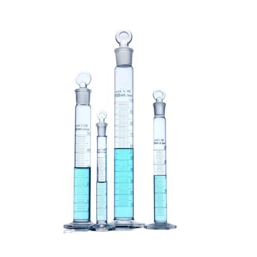 Cilindro graduado de vidrio de 10mL con tapa de tapón, cilindro de vidrio de medición, equipo de química de laboratorio(4pcs)
