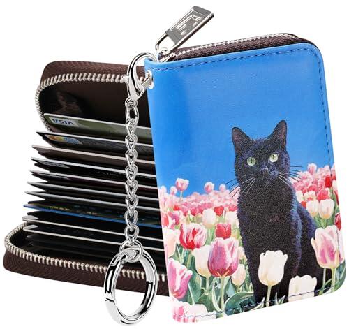 FurArt Cartera con cremallera para mujer, cartera para tarjetas de crédito con bloqueo RFID, soporte para tarjetas de visita, cartera de llavero de tamaño compacto, S