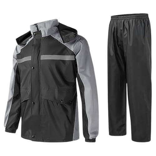 Generisch 2026 - Traje de lluvia para hombre Chaqueta reflectante y pantalones al aire libre Ciclismo Motocicleta Chubasquero con capucha Elm Colcha, gris, XL