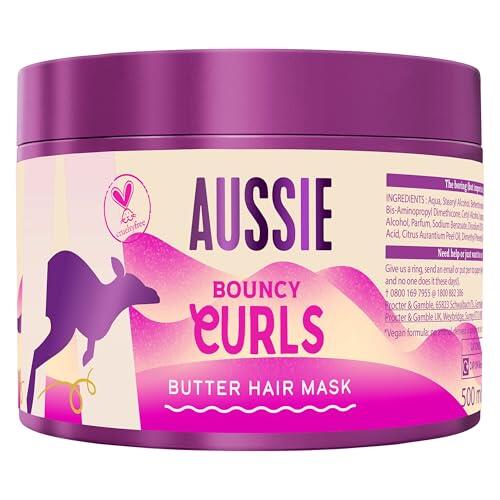 Aussie Bouncy Curls Mascarilla para el pelo 500ml Desenreda, Nutre e Hidrata Profundamente el Pelo Ondulado y Rizado. Enriquecida con Aceites de Jojoba, Coco y Macadamia. Vegana y CrueltyFree