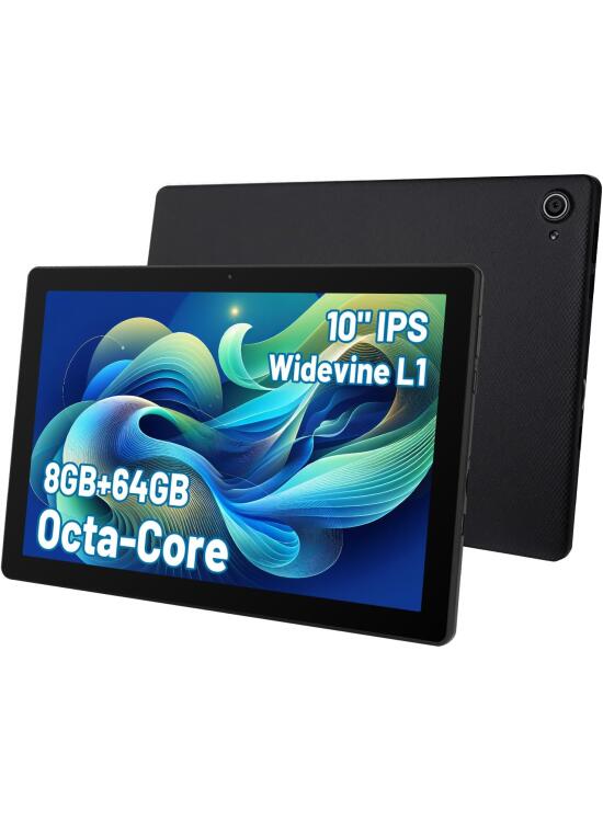 Tablet 10 Zoll Android Octa-Core 8GB RAM 64GB ROM (1TB TF) 1280x800 IPS Pantalla táctil GMS-zertifizierter 5000mAh Tablet PC WiFi 6 Bluetooth 5.4 Widevine L1 Dual-Kamera