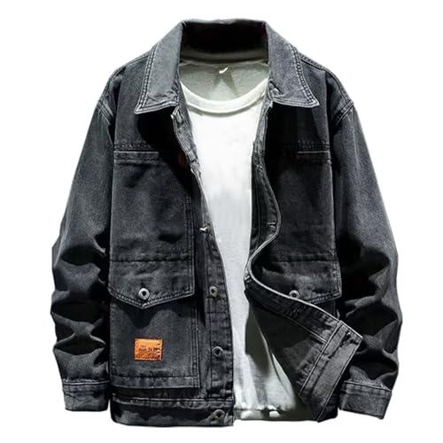 Duohropke Chaqueta vaquera para hombre, estilo motero, estilo vaquero, informal, shacket, abrigo de camionero, chaqueta clásica, chaqueta vintage, blusa, entretiempo, 02 gris, XL