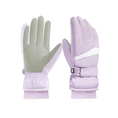 Feelorna - Guantes de invierno para mujer, impermeables, térmicos, con pantalla táctil, forrados de forro polar y superficie, guantes cálidos para ciclismo, esquí, deportes al aire libre (Lavanda)