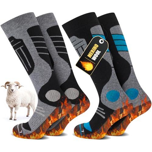 SukModen 2 Pares Calcetines Esquí Lana Merino Para Damas y Caballeros, Lana Cálida Térmicos Calcetines De Invierno Gruesos Para Clima Frío, Nieve, Esquí, Snowboard, Caza, Senderismo​