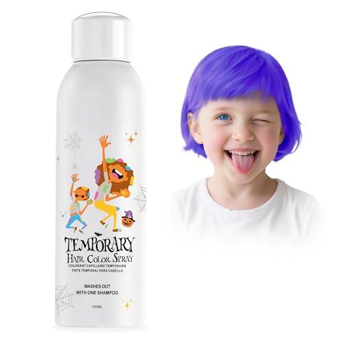 Tinte temporal púrpura para el cabello en aerosol para niños, alternativa instantánea de color para niñas, niños, adolescentes, mujeres, desechables, lavables, estilo rápido para fiestas, cosplay