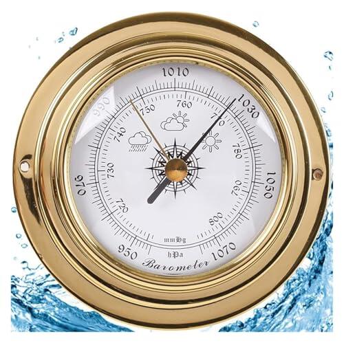 SDGBCXD barómetro, Reloj de Mareas de 98 mm con Caja de latón, pronóstico del Tiempo, sin Pilas, Ideal for oficinas, Jardines, Interiores y Exteriores.