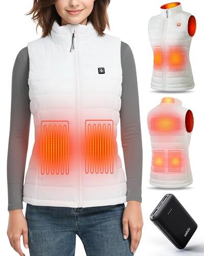 UNBON Chaleco Calefactable Mujer, Chaleco Calefactable con Batería USB 10000mAh, Chaleco Térmico Eléctrico Mujer con 3 Temperaturas 6 Zonas de Calor, Chalecos Calefactor para Moto Caza, Blanco, XS