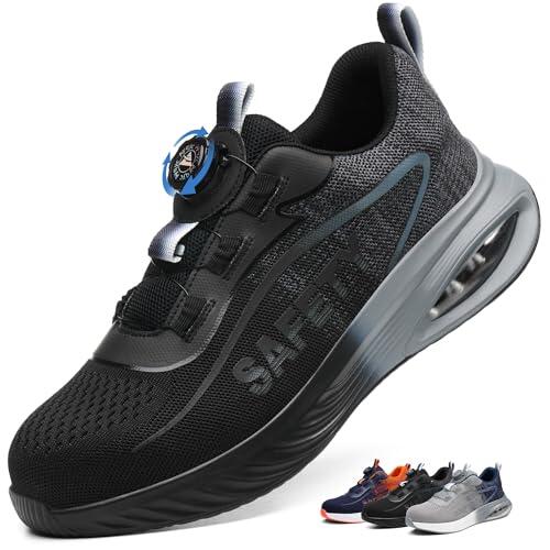 Zapatos de Seguridad para Hombre Zapatillas Trabajo Mujer Comodas Transpirable Ligero Calzado de Seguridad con Punteras de Acero Antideslizantes Negro 39 EU