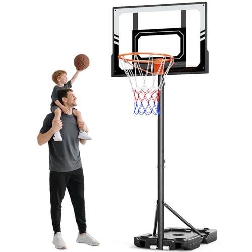 Canasta de baloncesto para exteriores para niños de 107 a 213 cm, canastas de baloncesto con soporte y ruedas, altura ajustable con panel trasero de PC irrompible, regalo para niños, color gris