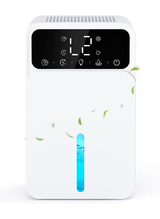 Deshumidificador Eléctrico, con Apagado Automático, Temporizador 12H, Deshielo Automático, Modo de Sueño Ultra Silencioso, Deshumidificador con 7 Colores Luz Negro para Dormitorio/Baño/Sótano