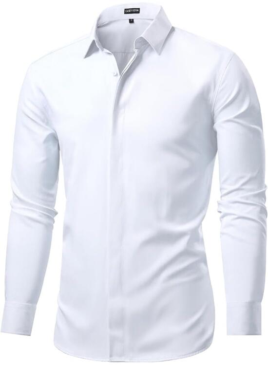 Casey Kevin Camisa Hombre Manga Larga Casual Regular Fit Camisas con Botones Ocultos Vestir de Negocios Stretch Shirts para Hombres